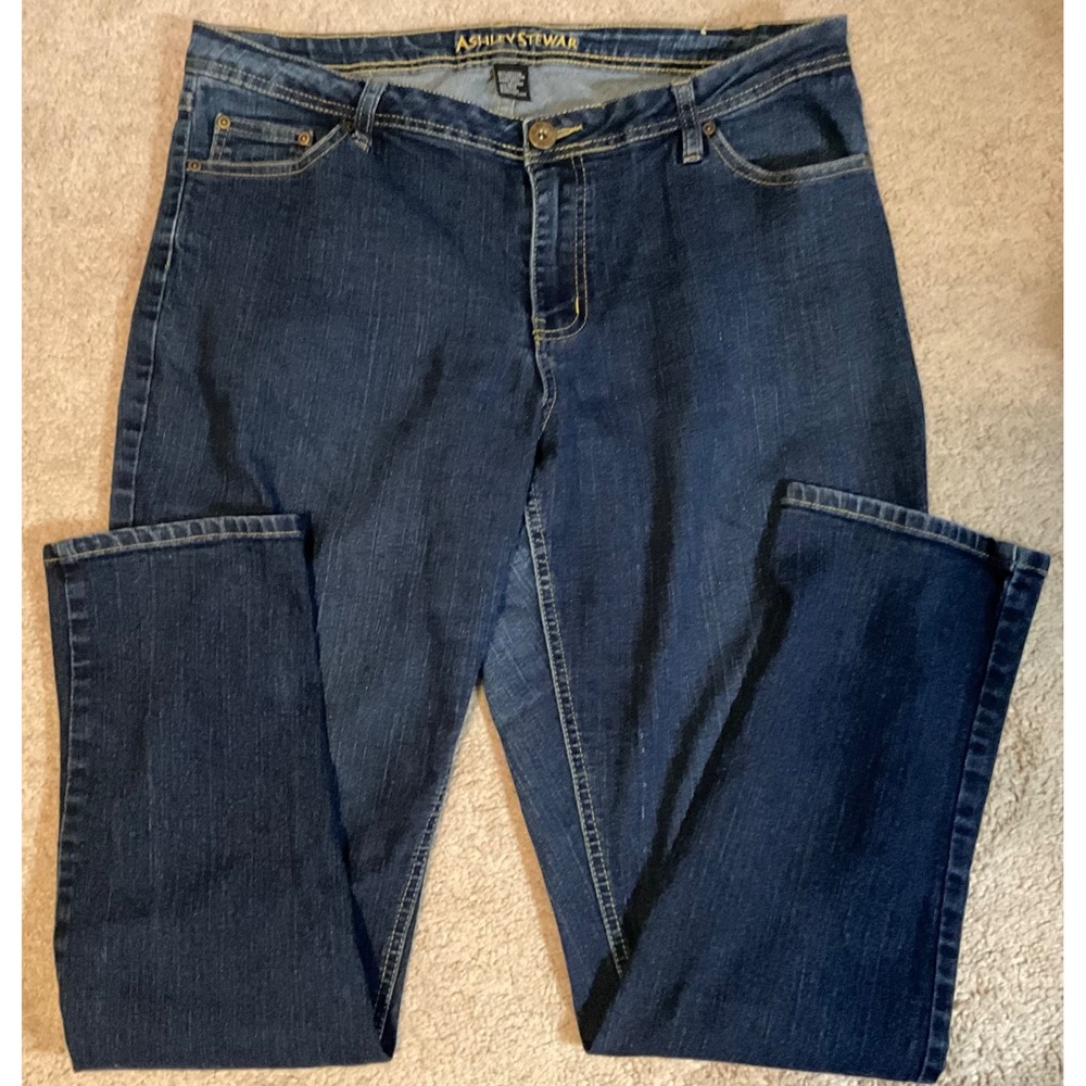 ASHLEY STEWAR 5 POCKET JEANS SZ. 16W DARK WASH STRAIGHT LEG